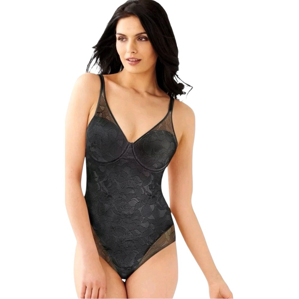 Black Lace Bodysuit Women's Firm-Control Body Shaper Built-In Underwire 36D